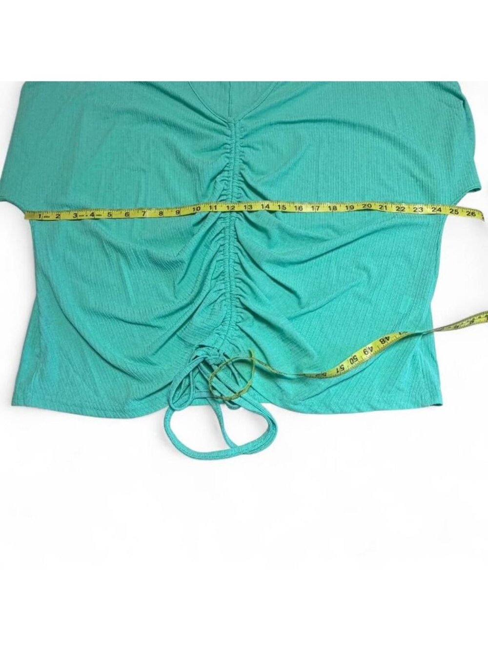 3/$20 Ruched Teal Short Sleeve Blouse Top Women’s 3X Summer Flattering Ribbed - Picture 5 of 6